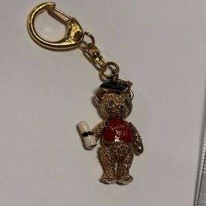 Vintage Teddy Bear Keychain with Red Accents